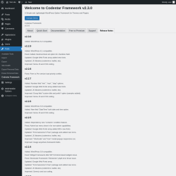 Page screenshot: Tools → Codestar Framework → Release Notes