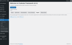 Page screenshot: Tools → Codestar Framework → Support