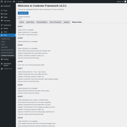 Page screenshot: Tools → Codestar Framework → Release Notes