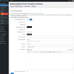 Page screenshot: WebinarIgnition → Settings → Email Templates