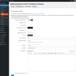 Page screenshot: WebinarIgnition &rarr; Settings &rarr; Email Templates