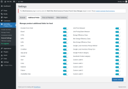 Page screenshot: WebToffee Product Feed → General Settings → Additional Fields