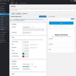 Page screenshot: Domains &rarr; Settings &rarr; 
                    Appearance                