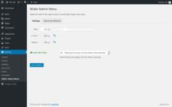 Page screenshot: Settings → Wider Admin Menu