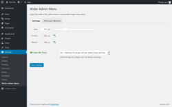 Page screenshot: Settings  → Wider Admin Menu