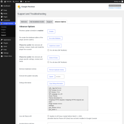 Page screenshot: Google Reviews &rarr; Support &rarr; 
                        Advance Options                    