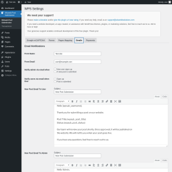 Page screenshot: Wizweb Post Submission → Emails
