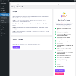 Page screenshot: Woocommerce Product Ultimate &rarr; Usage & Support