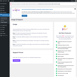 Page screenshot: Woocommerce Product Ultimate &rarr; Usage & Support