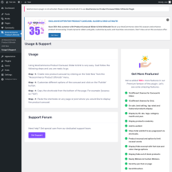 Page screenshot: Woocommerce Product Ultimate &rarr; Usage & Support