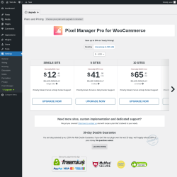 Page screenshot: Settings → Pixel Manager → Upgrade  ➤