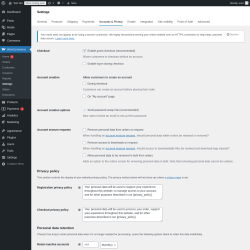 Page screenshot: WooCommerce → Settings → Accounts & Privacy