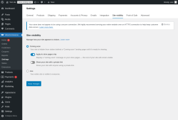 Page screenshot: WooCommerce → Settings → Site visibility