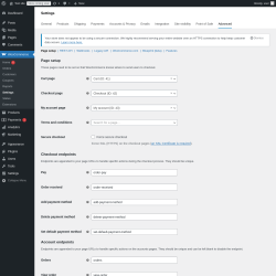 Page screenshot: WooCommerce → Settings → Advanced