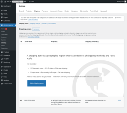 Page screenshot: WooCommerce → Settings → Shipping