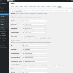 Page screenshot: WooCommerce → Settings → Advanced