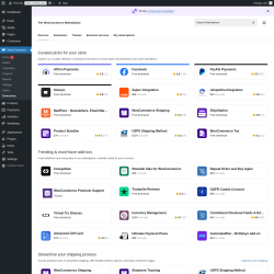 Page screenshot: WooCommerce → Extensions 