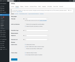 Page screenshot: WooCommerce → Settings → Products