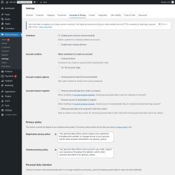 Page screenshot: WooCommerce → Settings → Accounts & Privacy