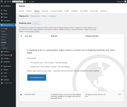 Page screenshot: WooCommerce → Settings → Shipping