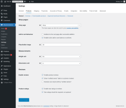 Page screenshot: WooCommerce → Settings → Products