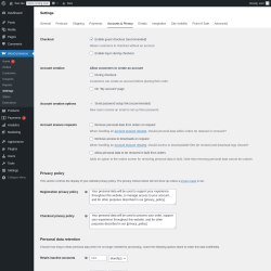 Page screenshot: WooCommerce → Settings → Accounts & Privacy