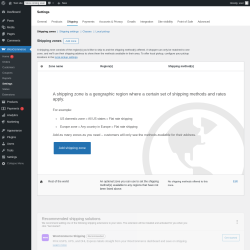 Page screenshot: WooCommerce &rarr; Settings &rarr; Shipping
