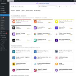 Page screenshot: WooCommerce &rarr; Extensions 