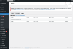 Page screenshot: WooCommerce &rarr; Reports &rarr; Stock