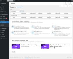 Page screenshot: WooCommerce &rarr; Coupons