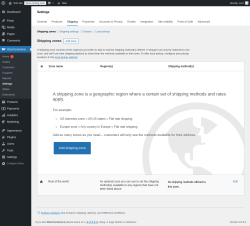 Page screenshot: WooCommerce &rarr; Settings &rarr; Shipping