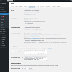 Page screenshot: WooCommerce &rarr; Settings &rarr; Accounts & Privacy