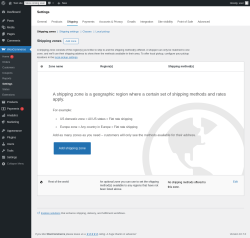 Page screenshot: WooCommerce &rarr; Settings &rarr; Shipping
