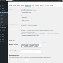 Page screenshot: WooCommerce &rarr; Settings &rarr; Accounts & Privacy