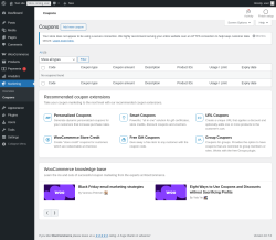 Page screenshot: WooCommerce &rarr; Coupons