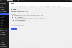 Page screenshot: WooCommerce &rarr; Settings &rarr; Site visibility