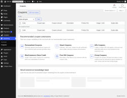 Page screenshot: WooCommerce &rarr; Coupons