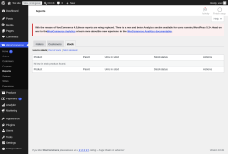 Page screenshot: WooCommerce &rarr; Reports &rarr; Stock