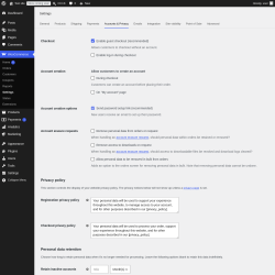 Page screenshot: WooCommerce &rarr; Settings &rarr; Accounts & Privacy