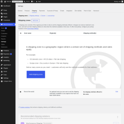 Page screenshot: WooCommerce &rarr; Settings &rarr; Shipping