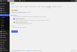 Page screenshot: WooCommerce &rarr; Settings &rarr; Site visibility
