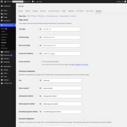 Page screenshot: WooCommerce &rarr; Settings &rarr; Advanced