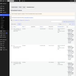 Page screenshot: WooCommerce &rarr; Status &rarr; Scheduled Actions
