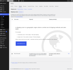 Page screenshot: WooCommerce &rarr; Settings &rarr; Shipping