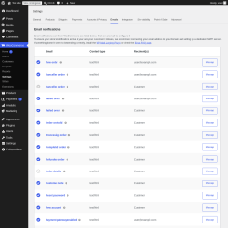 Page screenshot: WooCommerce &rarr; Settings &rarr; Emails