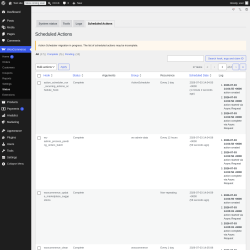 Page screenshot: WooCommerce &rarr; Status &rarr; Scheduled Actions