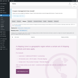 Page screenshot: WooCommerce → Settings → Shipping