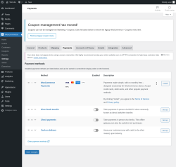 Page screenshot: WooCommerce → Settings → Payments