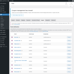 Page screenshot: WooCommerce → Settings → Emails