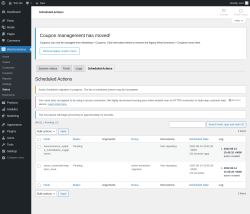 Page screenshot: WooCommerce → Status → Scheduled Actions